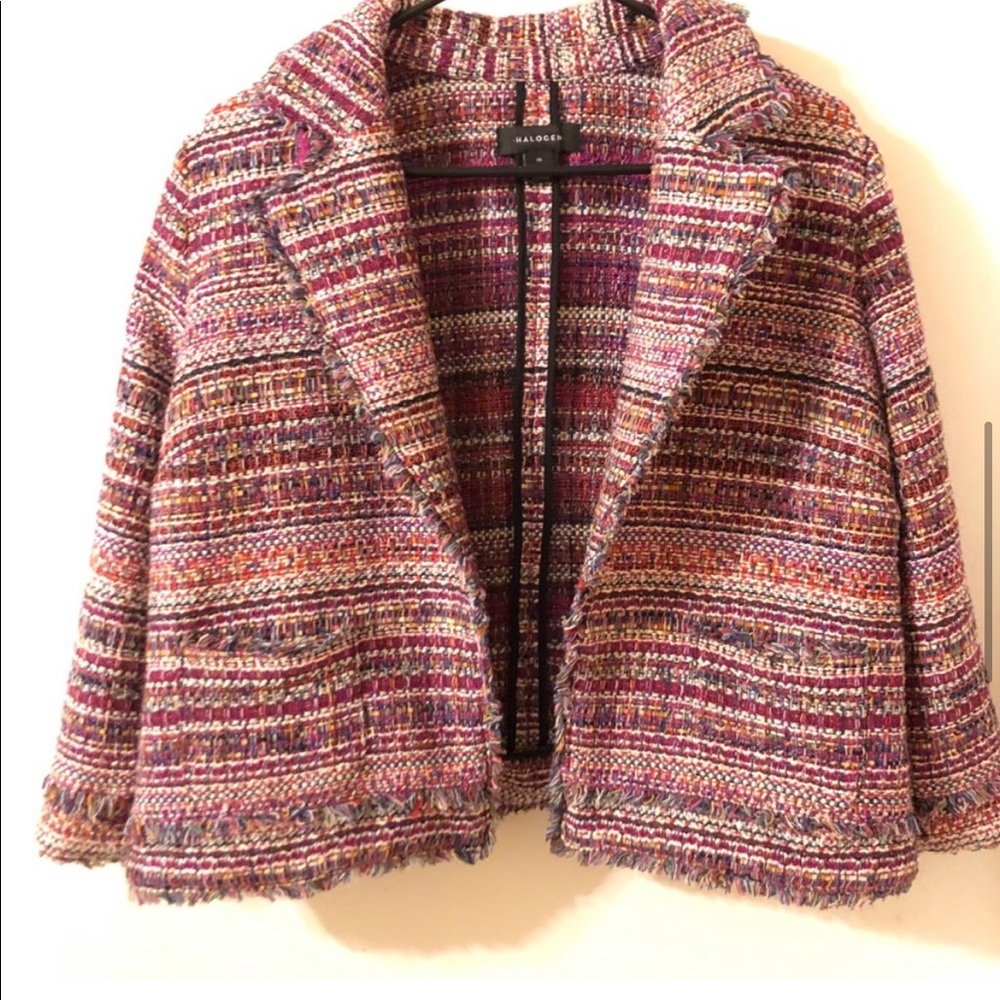 Halogen Tweed Open Front Frayed Multicolor Blazer… - image 6